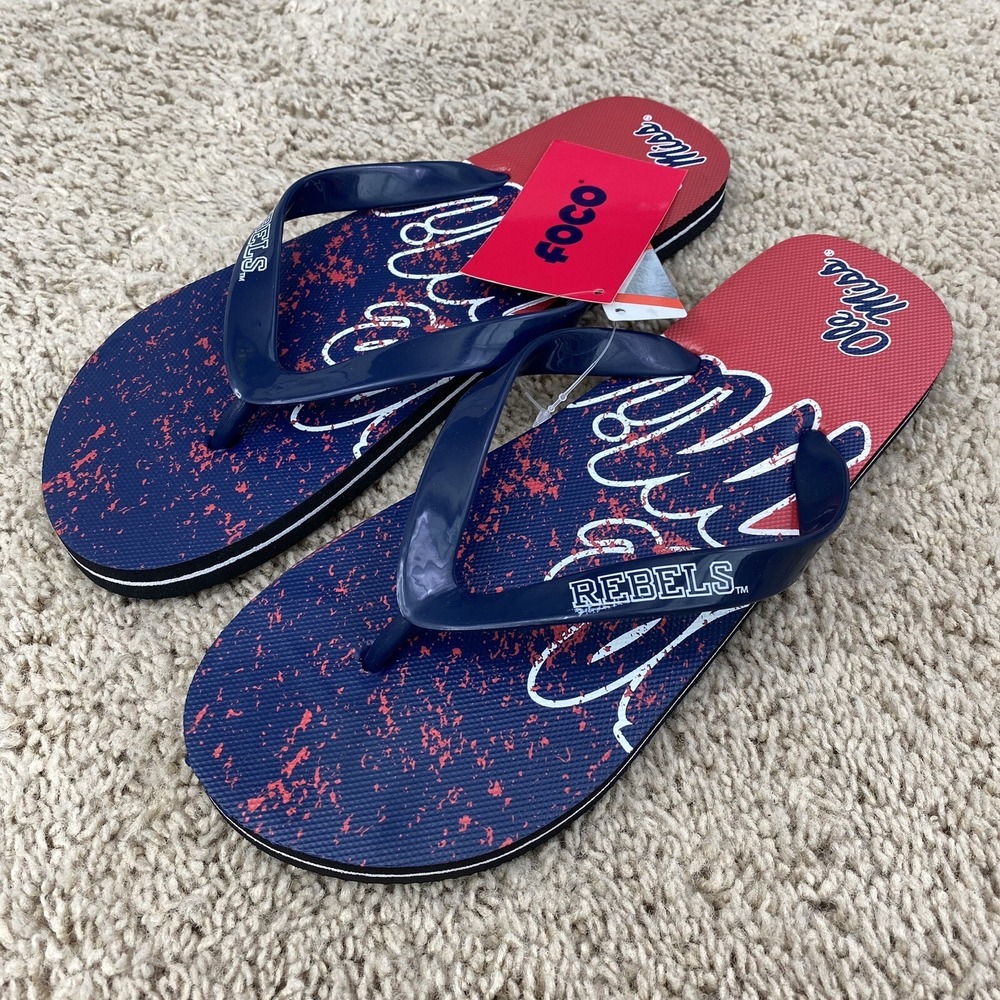 Ole Miss Rebels FOCO Sandals Adult Medium‎ Blue Red Thong Flip Flops NWT